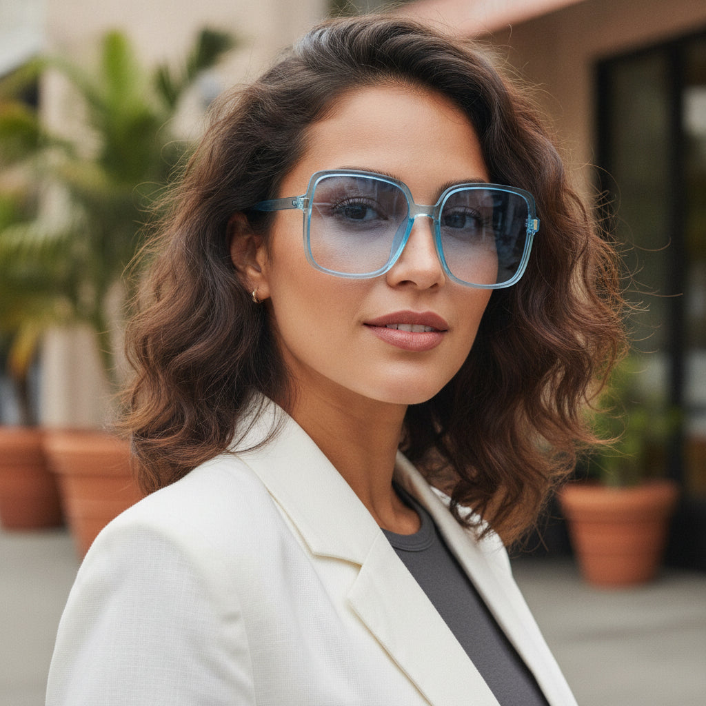 Blue Oversized Rice Nail Square Sunglasses