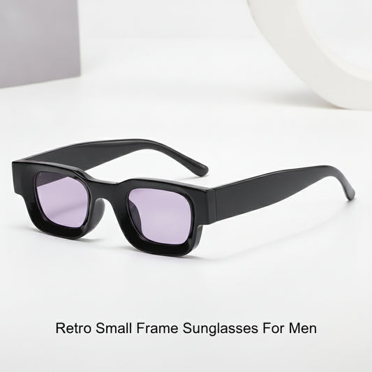 Men's Retro Small Frame Black Square Sunglasses Essential UV400 Protection AC Lens PC Frame, in Black purple