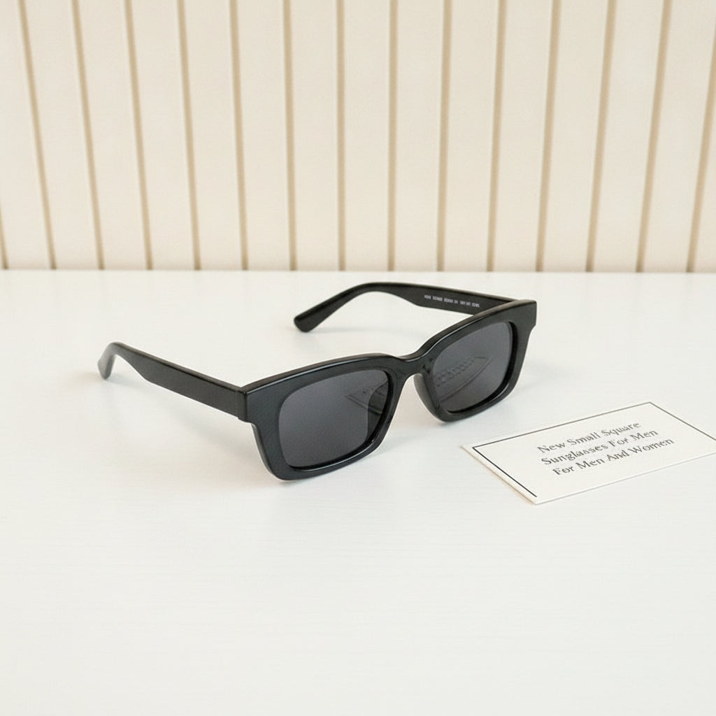 Small Rectangular Sunglasses UV400 Resin Lenses PC Frame for Men and Women, in Black