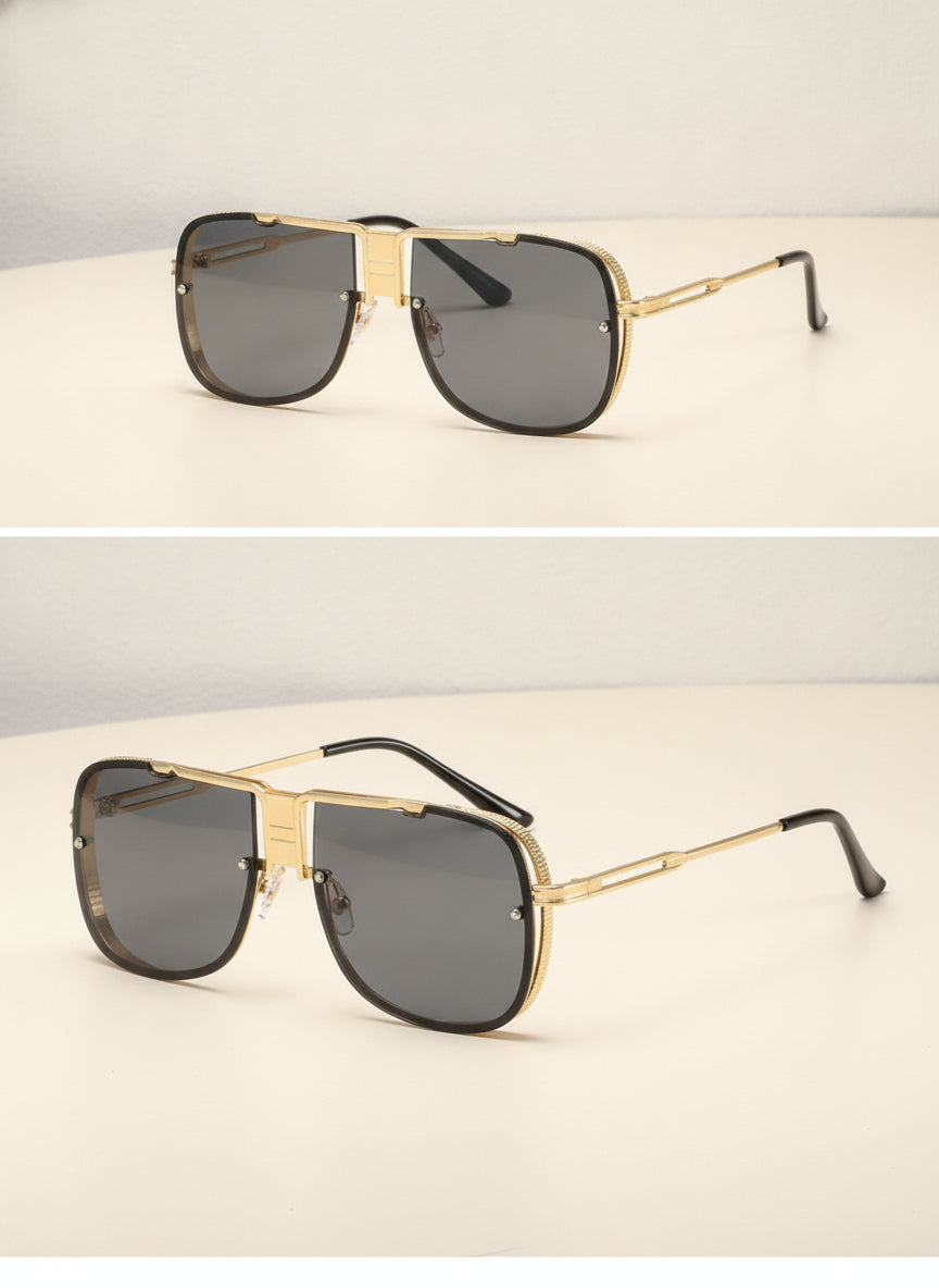 Oversized Metal Square Sunglasses Gold Gradient Fashion Street Style Retro, in Between golden-One size