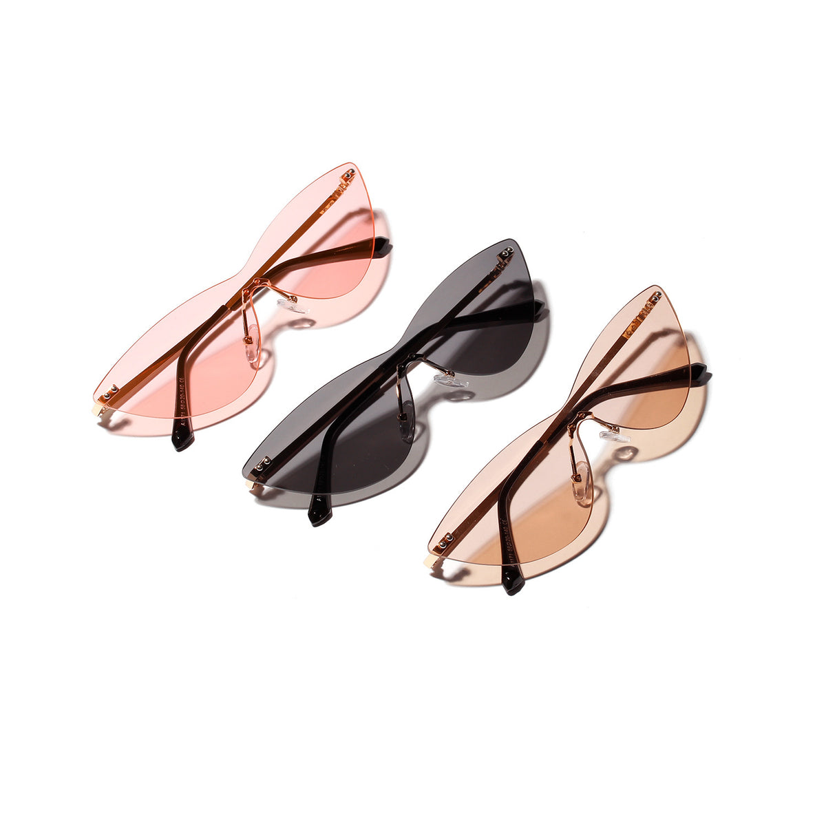 Vintage Gold Rimless Metal Cat Eye Sunglasses UV400 Protection PC Lens for Adults