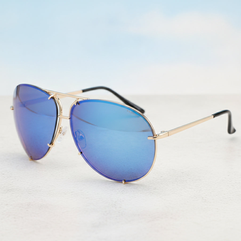 Aviator Oversized Metal Frame UV400 PC Lens Mirrored Sunglasses For Men And Women, in Dark Blue