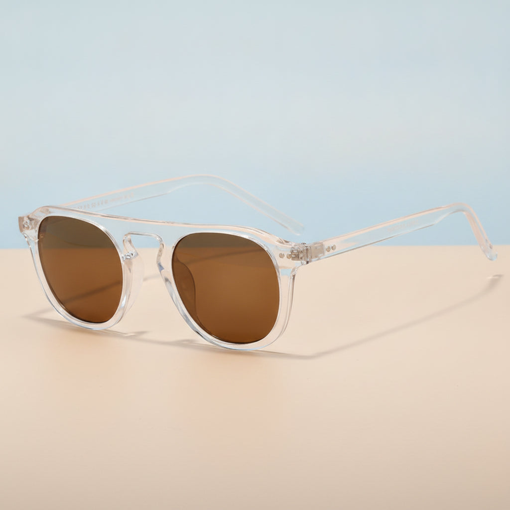 Trendy Vintage Round Sunglasses with PC Frame UV400 Protection PC Lenses Jelly Color, in C04 transparent frame tea piec