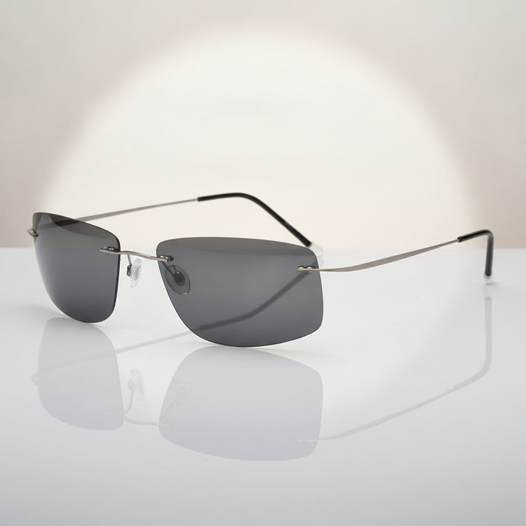 Lightweight Pure Titanium Rectangular Rimless Polarized TAC Sunglasses Delicate, in Black