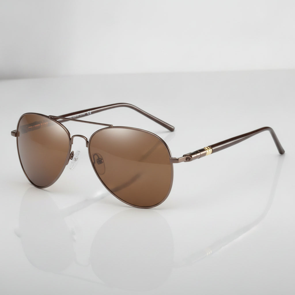 Silver Metal Frame Aviator Polarized Sunglasses with Lens UV400 for Men And Women, in Brown
