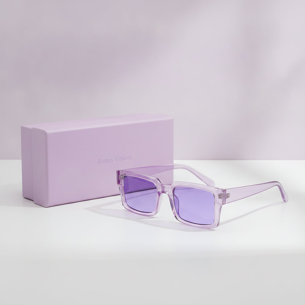 Retro Rectangular Oversized Pink Sunglasses For Men And Women UVA UVB Protection, in Transparent purple