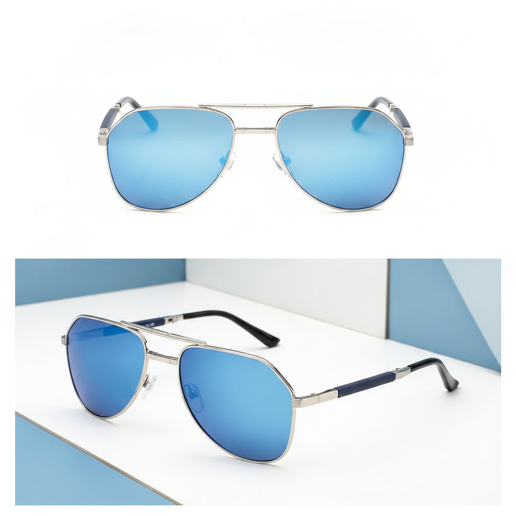 Polarized TAC Lens Folding Aviator Mirrored Sunglasses for Male Drivers and Women, in C3 silver ice blue