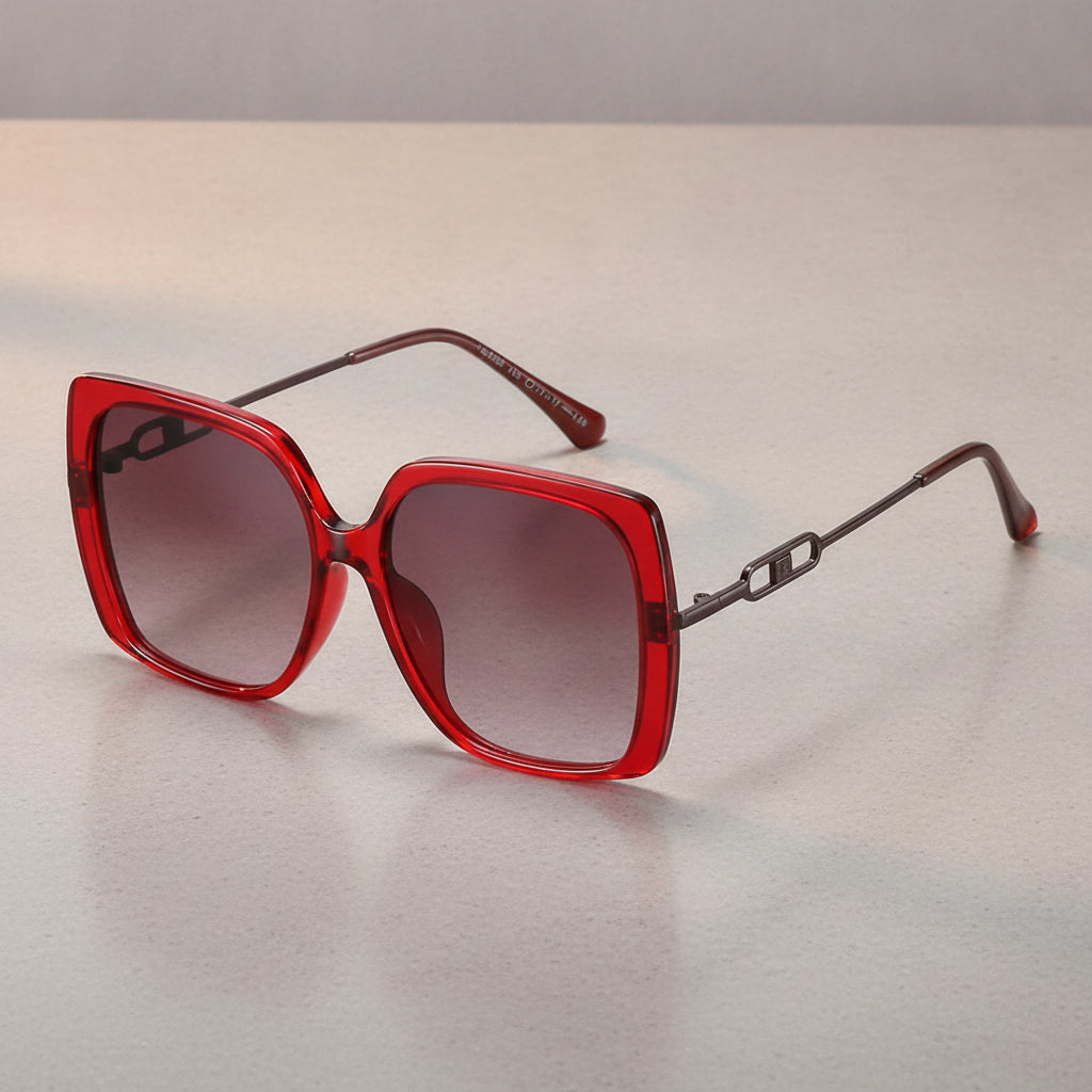 Polarized Square Oversized Sunglasses For Women PC Frame AC Lens Driving Fashion Travel, in Red through box gradient red