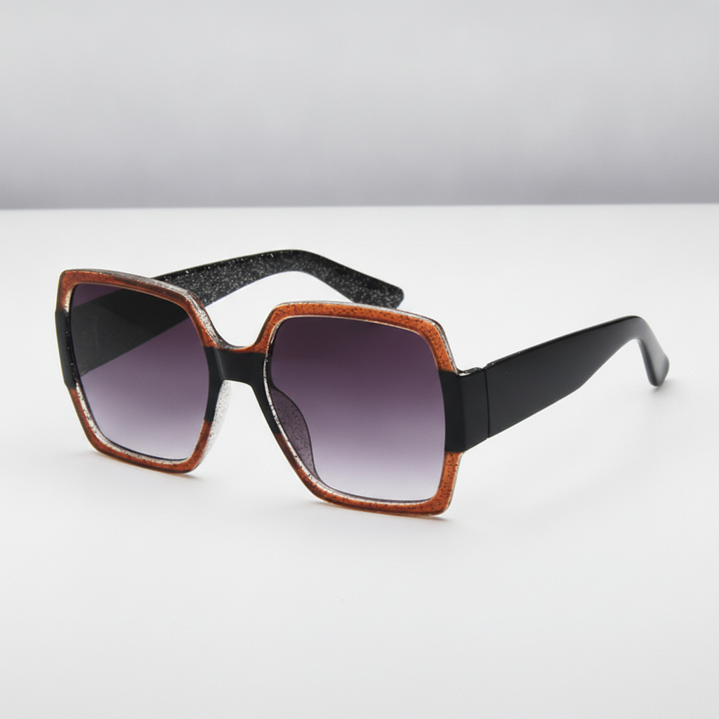 Oversized Square Glitter Retro Sunglasses with Blue Lenses, in 2style