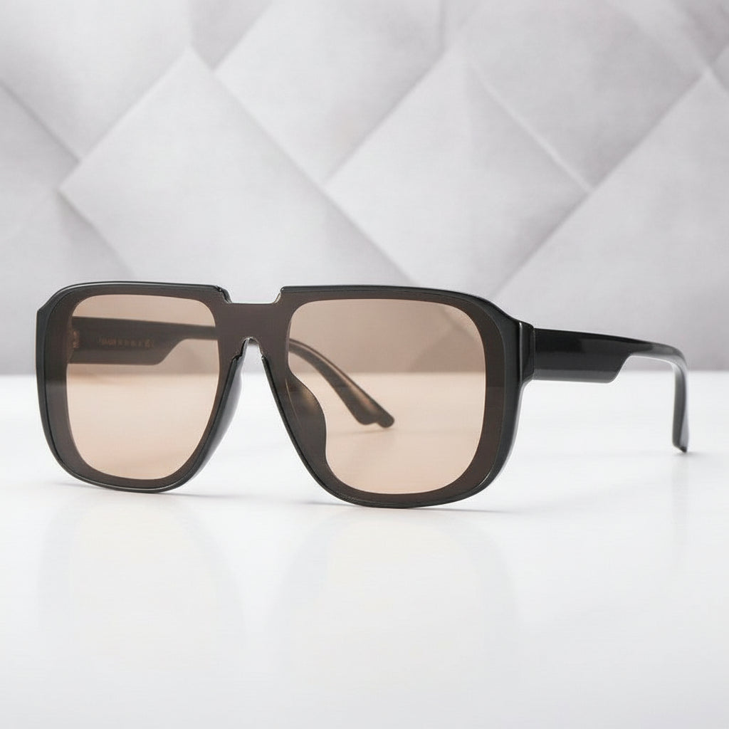 Men And Women Fashion Sports Retro Rectangular PC Sunglasses Oversized Asia Fit, in Smoky Grey / Peach