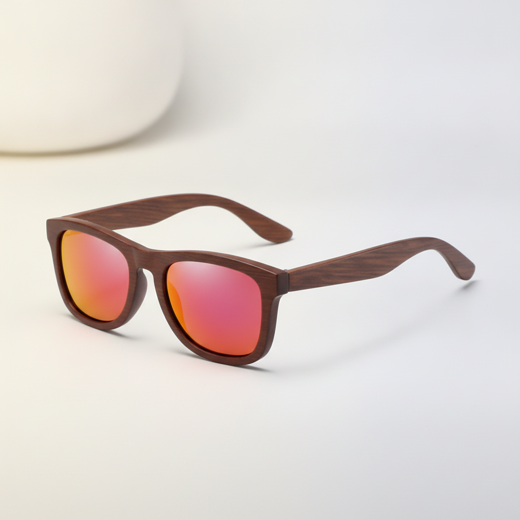 Retro Universal Wayfarer Sunglasses Bamboo Wood Polarized TAC UV400, in Red set