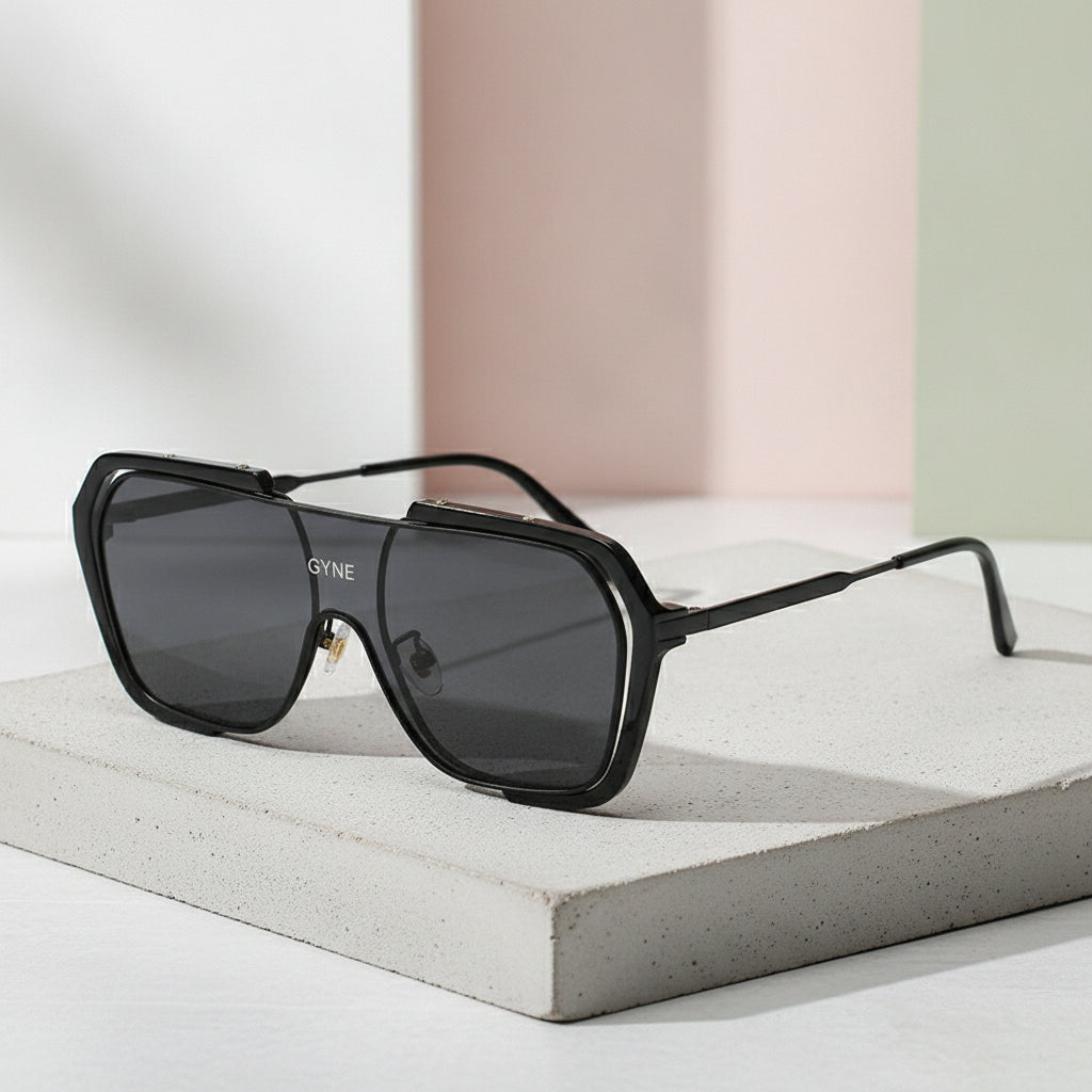 Men's Retro Rectangular Oversized Sunglasses PC Lens Clear Plastic Metal Frame UV400, in Black frame