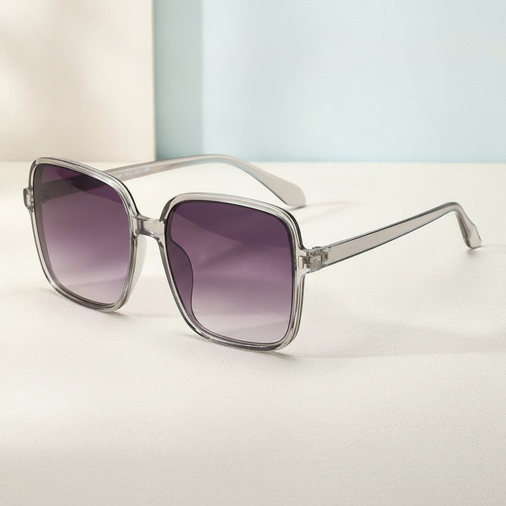Men and Women Square Oversized Fashionable Simple Pink Sunglasses UV400 PC AC, in Grey