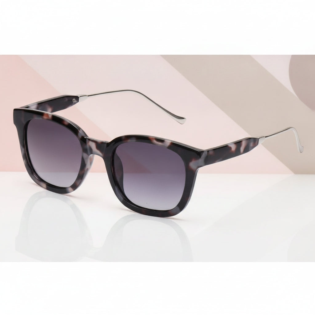 Women's Black Wayfarer Fashion Polarized TAC Lens Metal PC Frame Sunglasses, in Black Marble