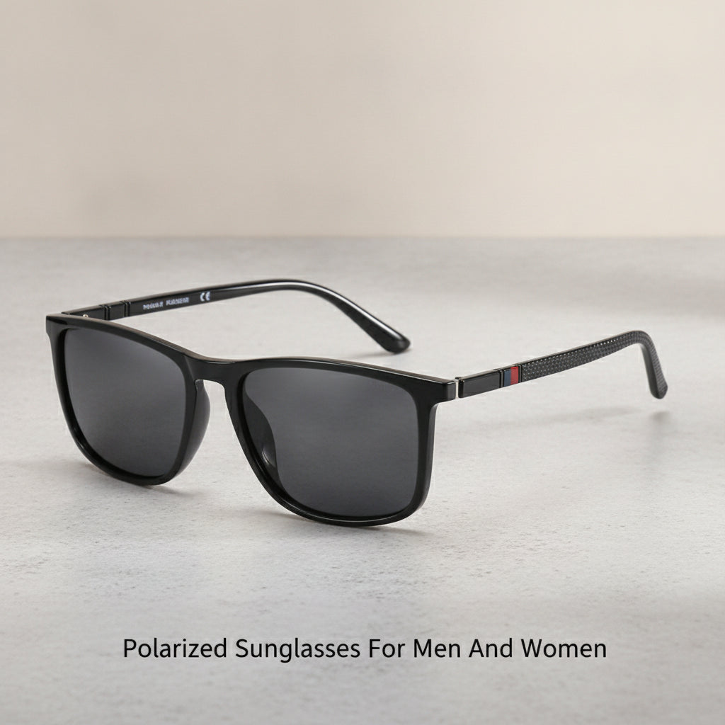 Polarized Rectangular Plastic Sunglasses Personality Style For Outdoor Sports Men And Women, in Bright Black Frame Black Gray
