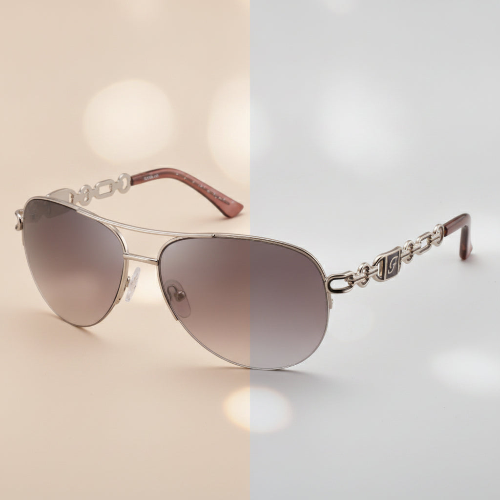 Ladies Oversized Aviator Sunglasses Metal Frame PC Gradient UV400 Lenses, in Pale Gold / Brown Gradient