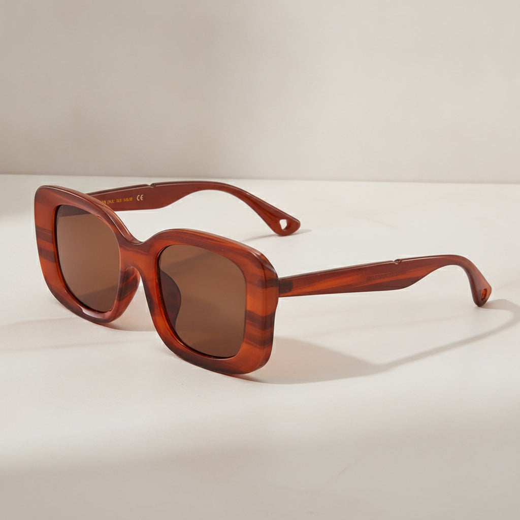 Unisex Oversized Rectangular Sunglasses with Black PC Frame and PC Lenses, in Tawny