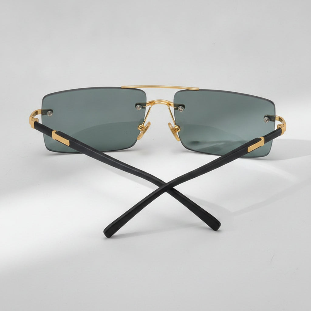 Fashion Crystal Rectangular Rimless Gold Alloy Sunglasses Glass Lens Class 3 For Men And Women Outdoor