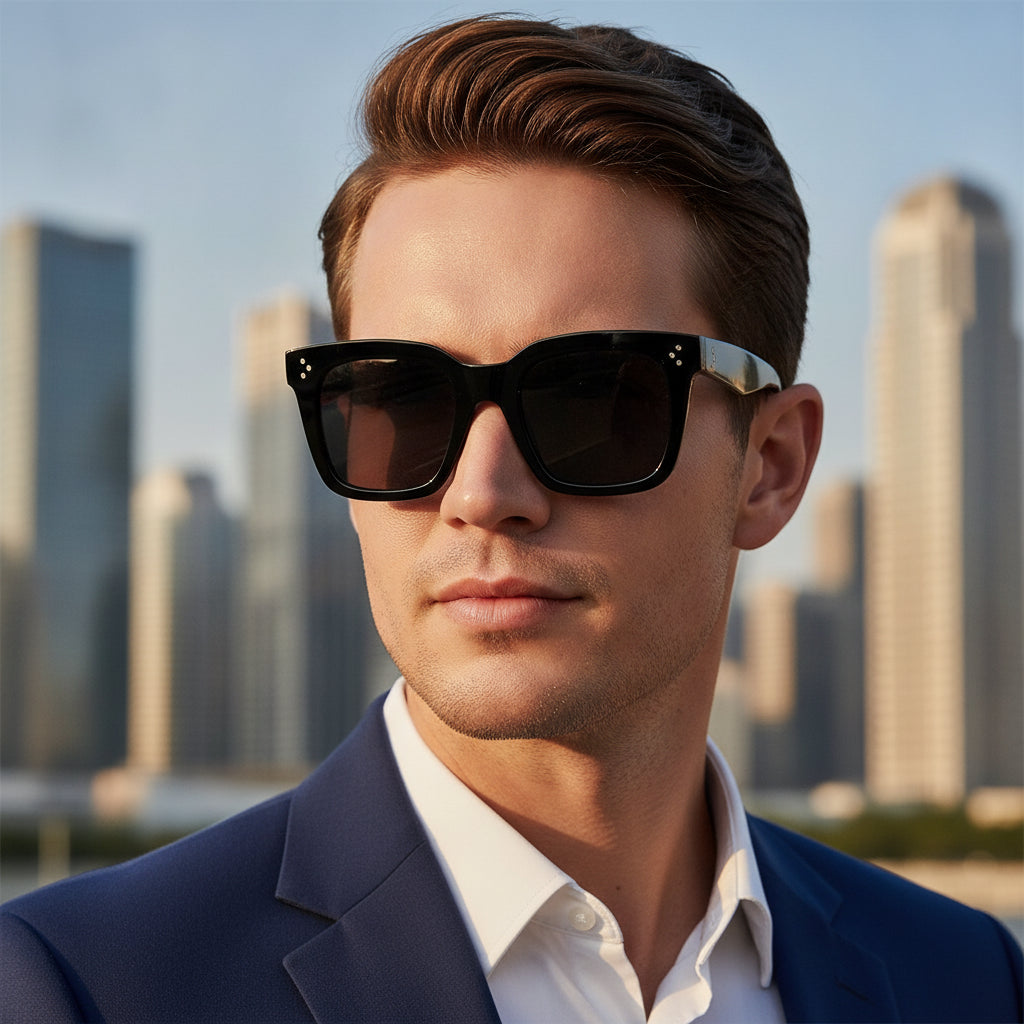 Black Oversized Square Sunglasses Vintage PC Frame UV400 Protection Universal