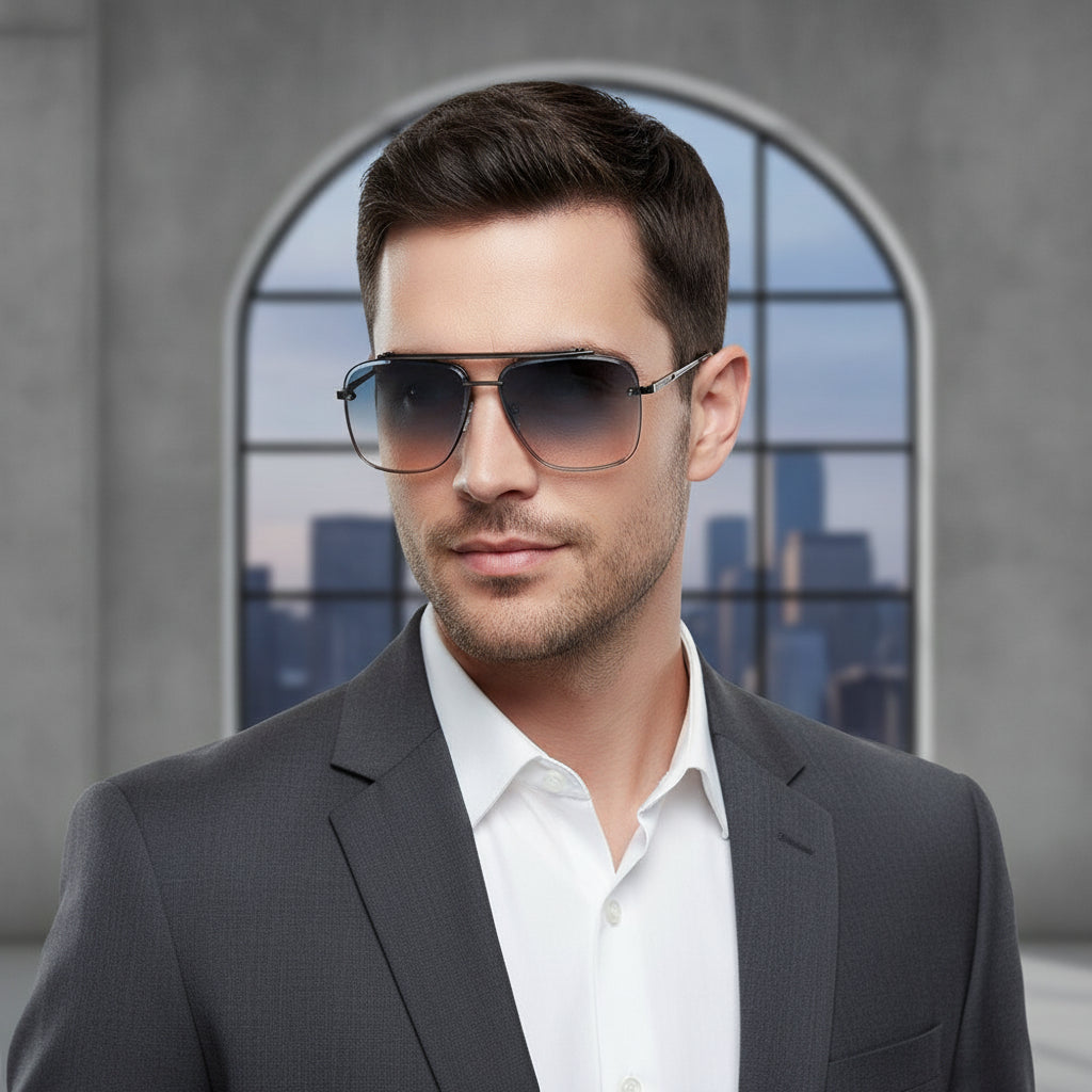 Oversized Silver Aviator Modern Retro Sunglasses Gradient Resin UV400 Plastic Frame Street Style