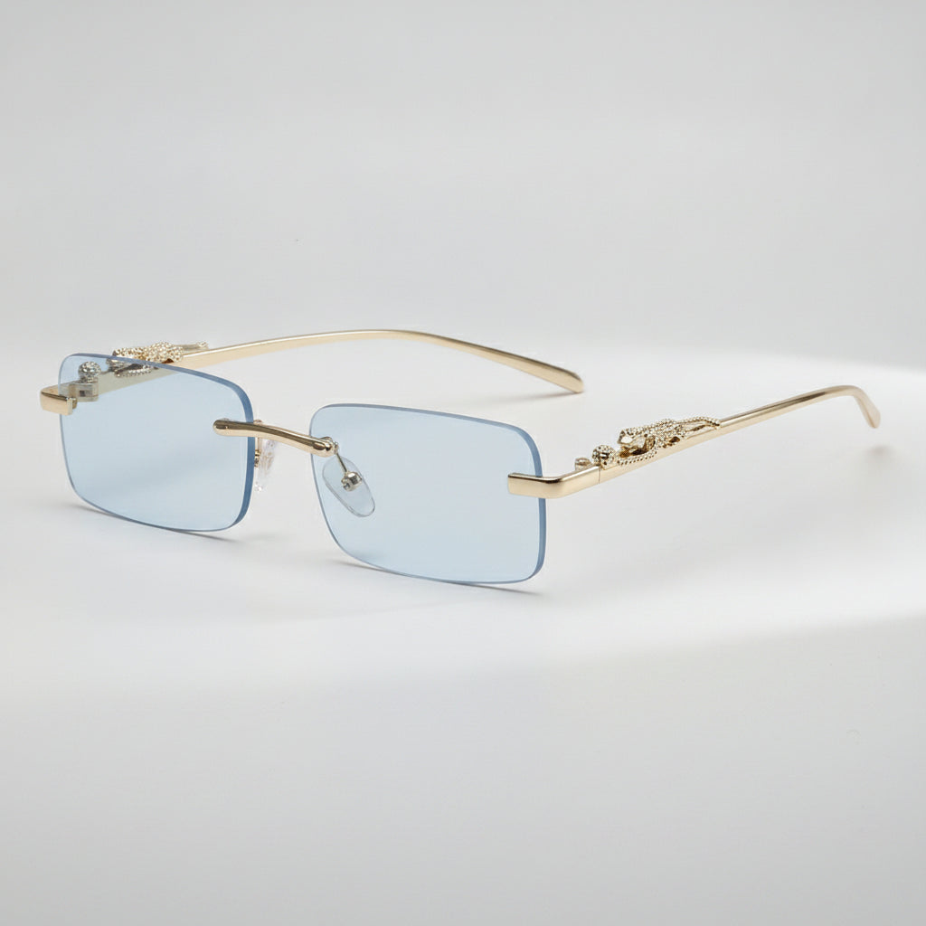 Men And Women Fashion Simple Rectangular Rimless Sunglasses UV400 Protection Frame Gradient Lenses, in Light Blue