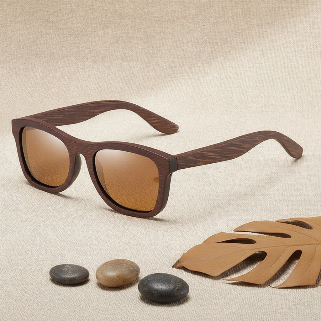 Retro Universal Wayfarer Sunglasses Bamboo Wood Polarized TAC UV400, in Tea