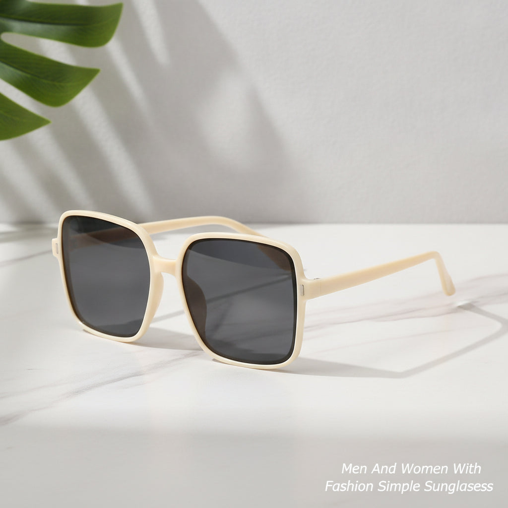 Men and Women Square Oversized Fashionable Simple Pink Sunglasses UV400 PC AC, in Beige Black Grey