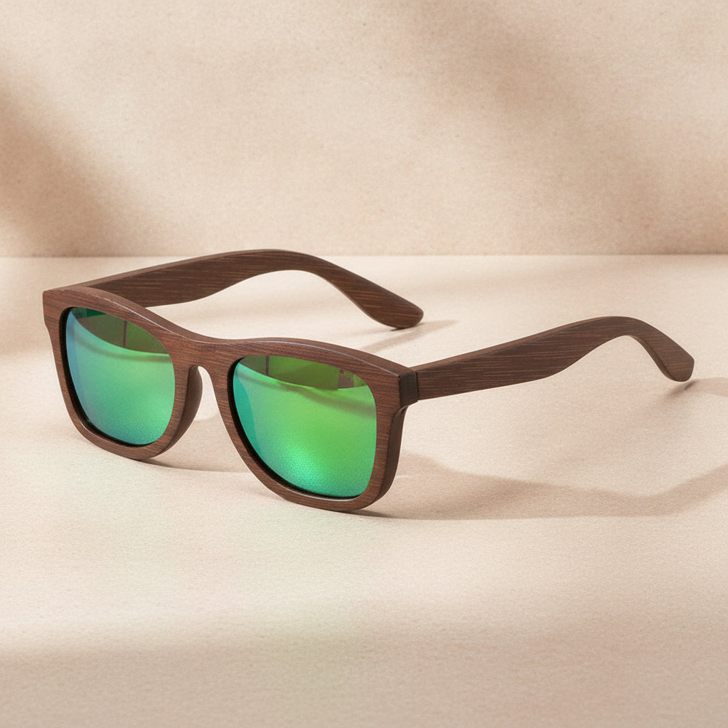 Retro Universal Wayfarer Sunglasses Bamboo Wood Polarized TAC UV400, in Green