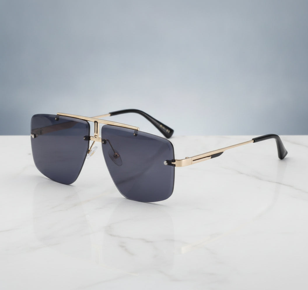 Men's Aviator Rectangle Sunglasses Rimless Cut-edge Metal Frame PC UV400 Gradient Lens, in Gold black