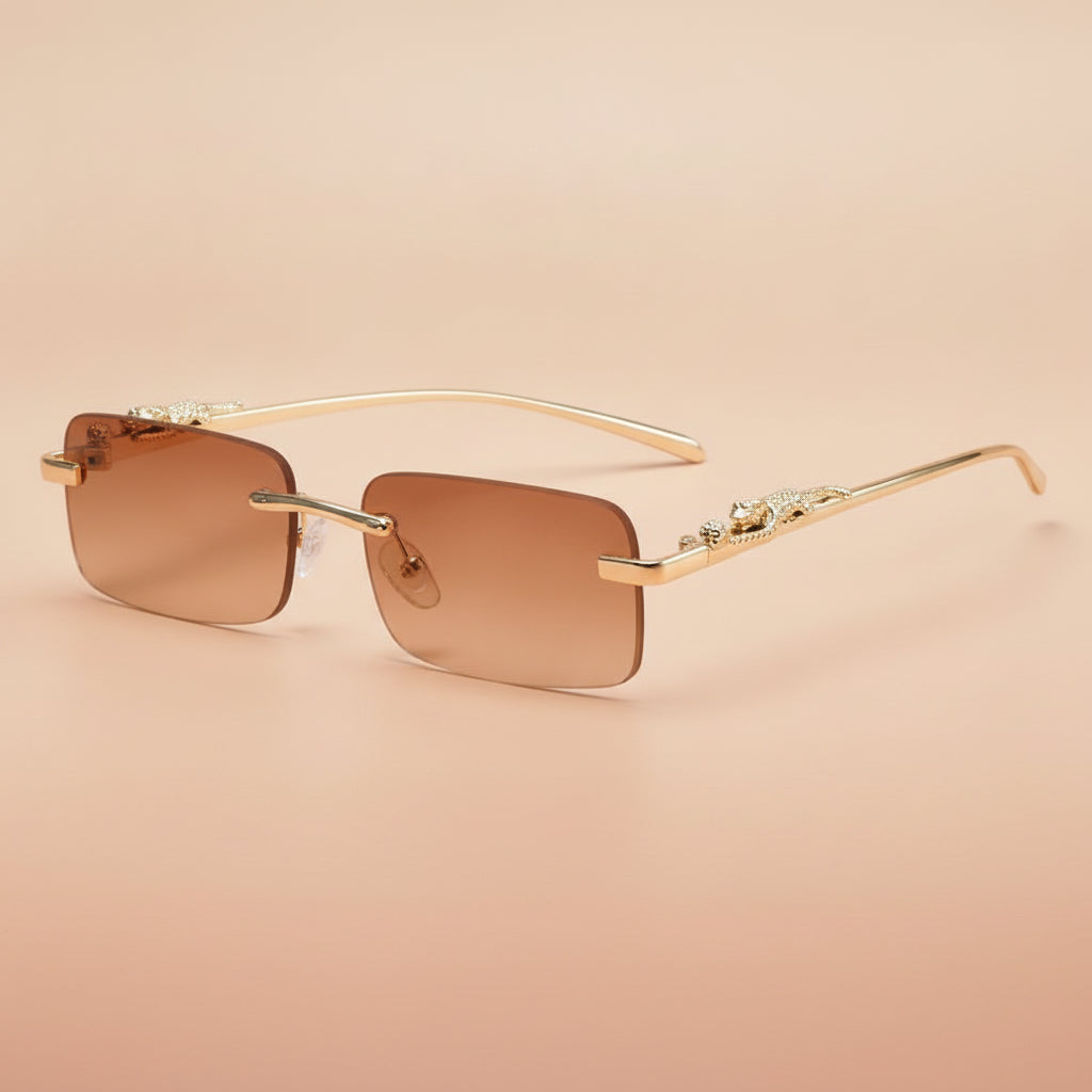 Men And Women Fashion Simple Rectangular Rimless Sunglasses UV400 Protection Frame Gradient Lenses, in Double Tea