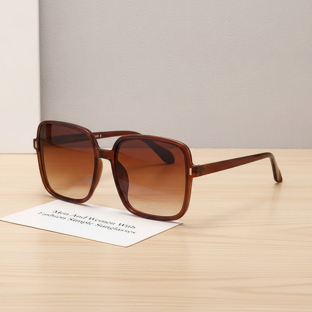 Men and Women Square Oversized Fashionable Simple Pink Sunglasses UV400 PC AC, in Tea Gradual Tea