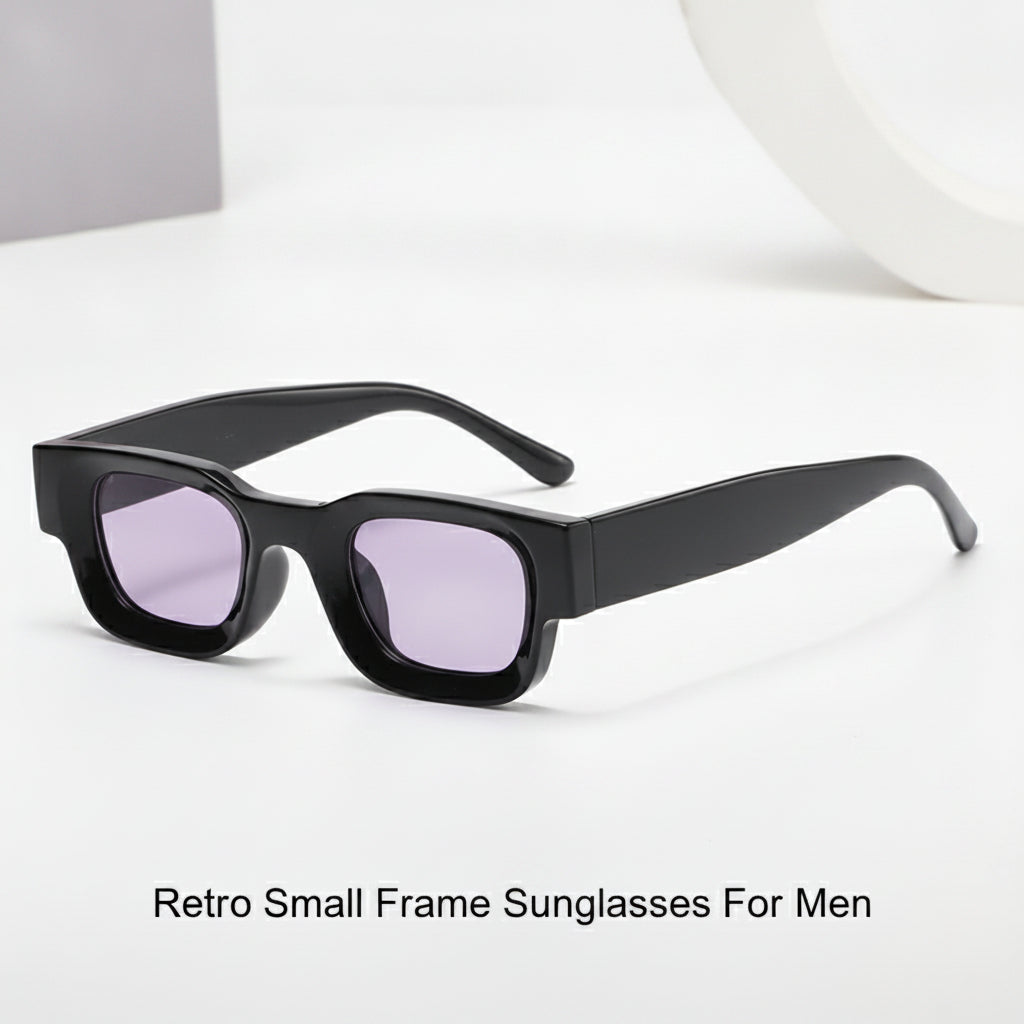 Men's Retro Small Frame Black Square Sunglasses Essential UV400 Protection AC Lens PC Frame, in Black purple