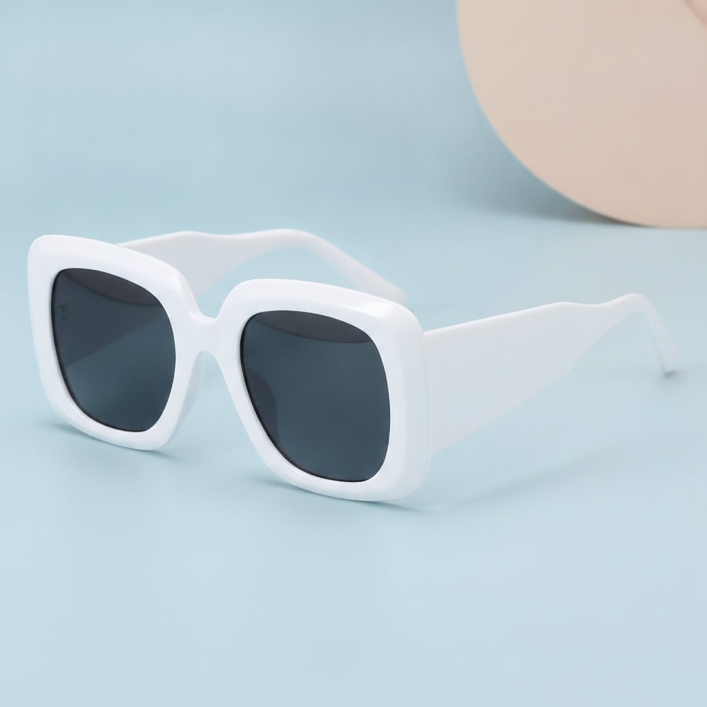 Retro Rectangular PC Frame UV400 Outdoor Sunglasses for Men And Women, in White frame ash sheet