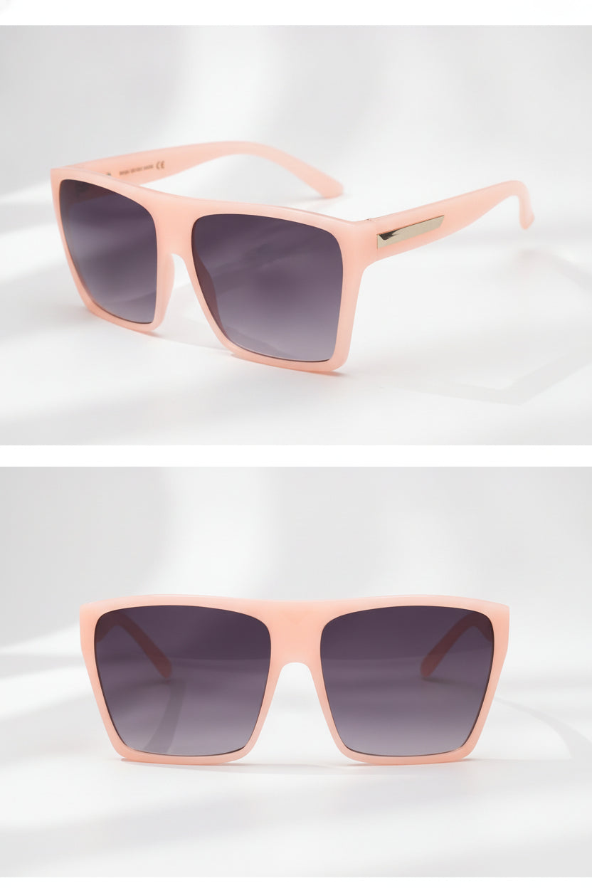 Oversized Rectangular Black Sunglasses with AC Lenses PC Frames for Personalized Fashion Travel, in Jelly Pink Gray
