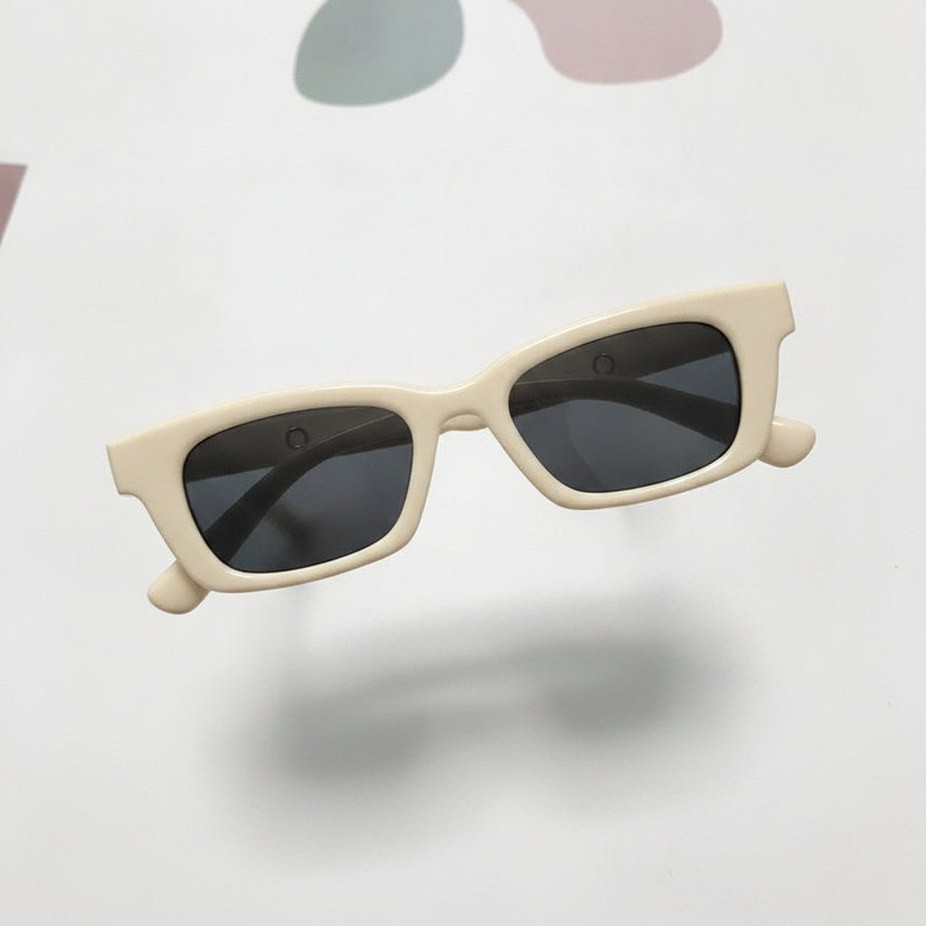 Small Rectangular Sunglasses UV400 Resin Lenses PC Frame for Men and Women, in White