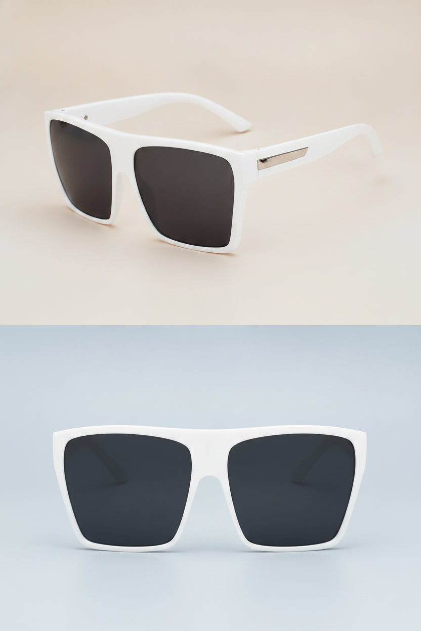 Oversized Rectangular Black Sunglasses with AC Lenses PC Frames for Personalized Fashion Travel, in Solid White And Gray
