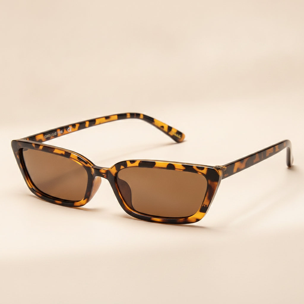 Classic Cat Eye Narrow Frame Two-tone Sunglasses PC Frame Resin Lenses, in Leopard