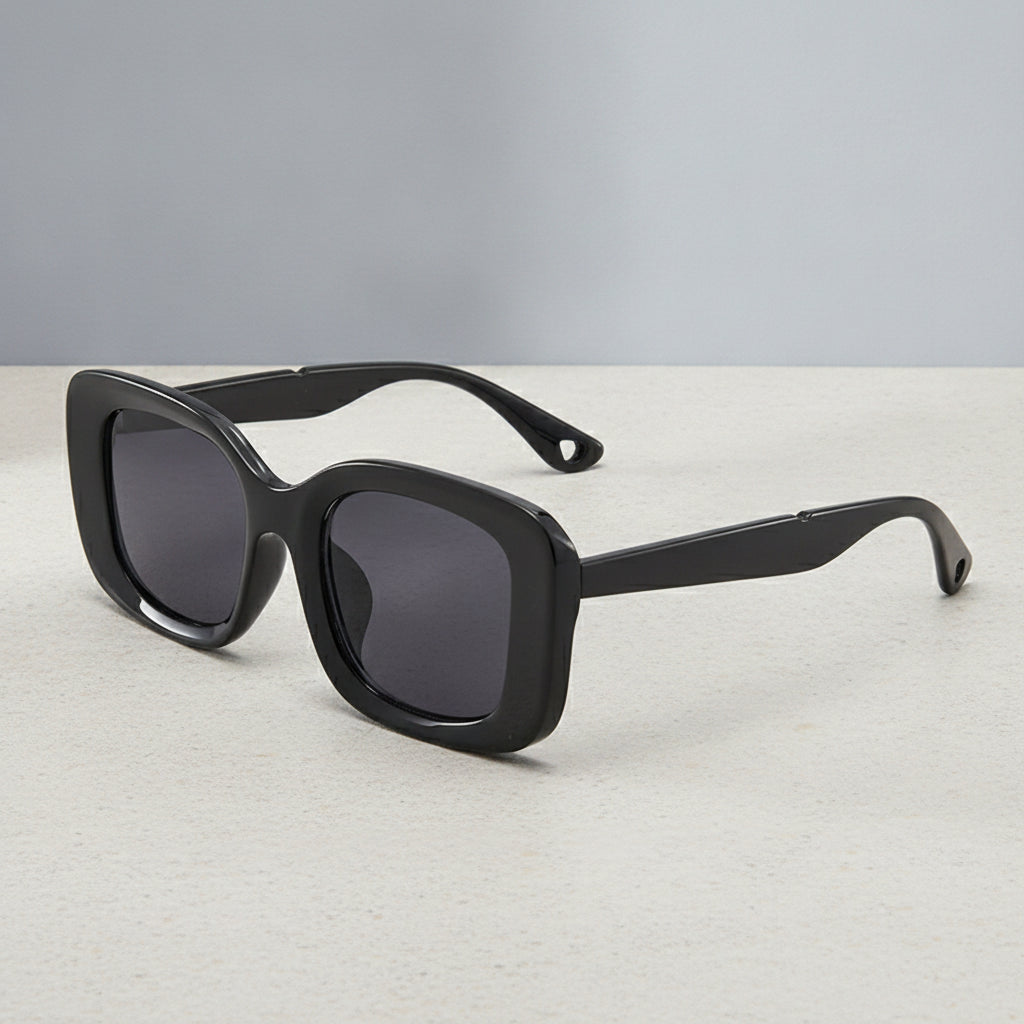 Unisex Oversized Rectangular Sunglasses with Black PC Frame and Gradient PC Lenses