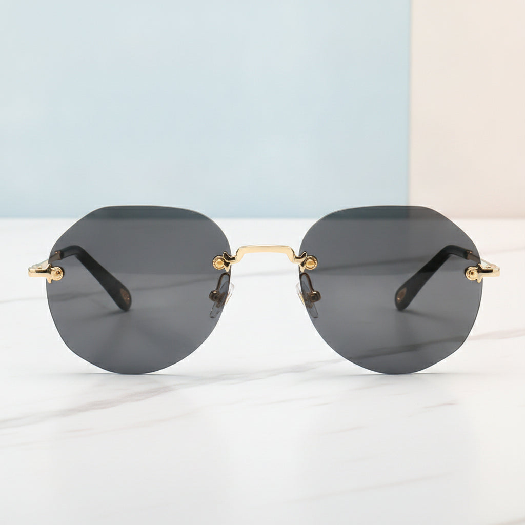 Women's Cat Eye Rimless Metal Sunglasses with Gradient PC UV Protection Lenses, in Black grey gold