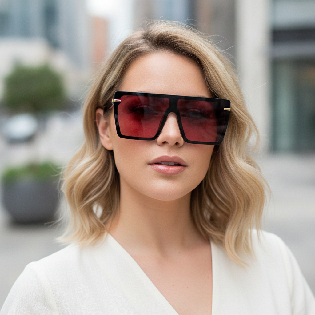 Frameless Oversized Rectangular Black Polarized Sunglasses UV400 AC PC for Universal Fashion
