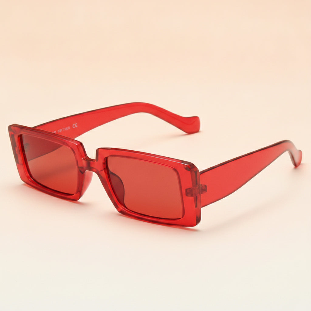 Rectangular Plastic Frame PC Lens Sunglasses Candy-colored Fashion For Men And Women, in Red