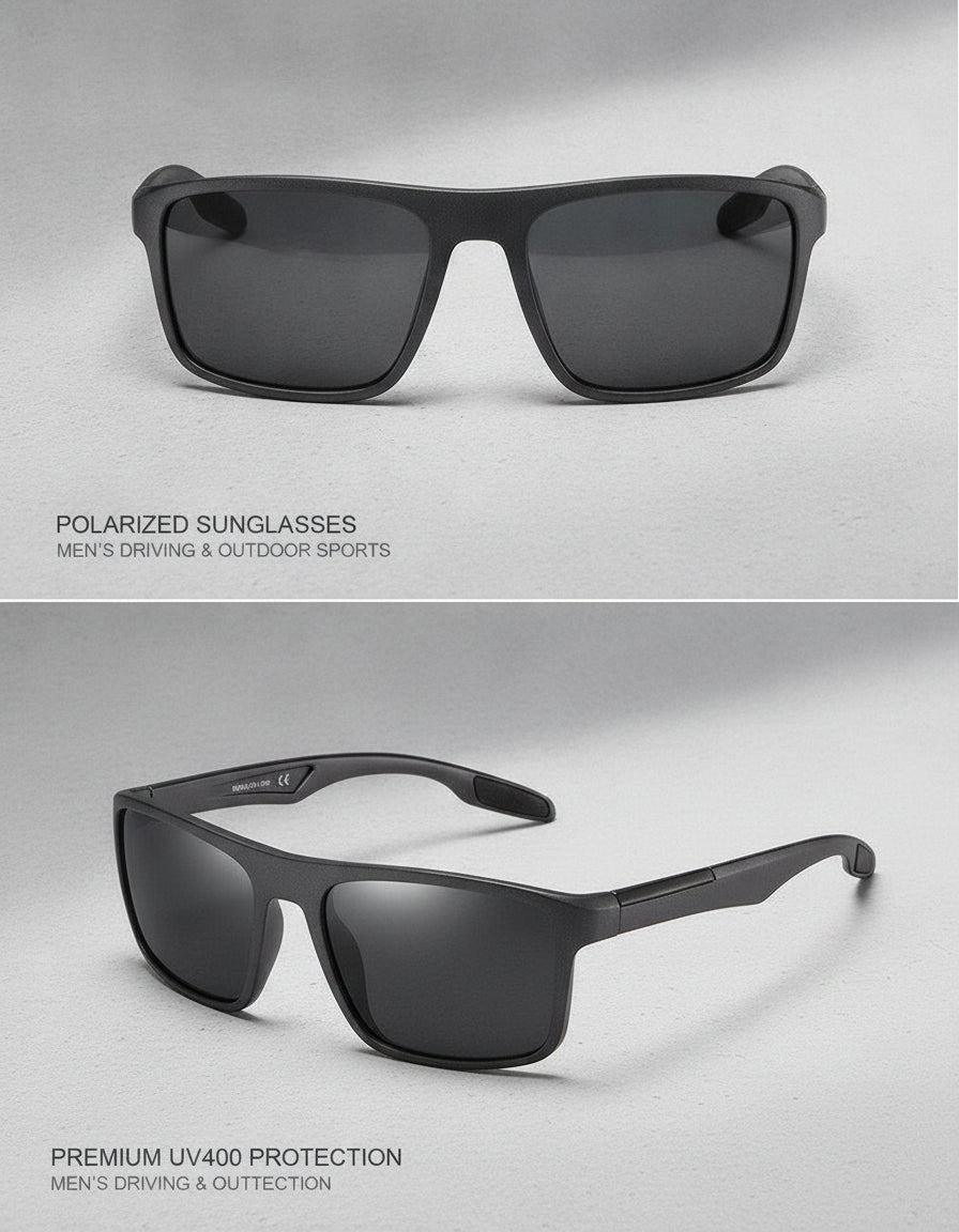 Men's Polarized Rectangular Sunglasses TAC Lenses UV400 TR90 Frame Sports Driving Outdoor, in Sand grey