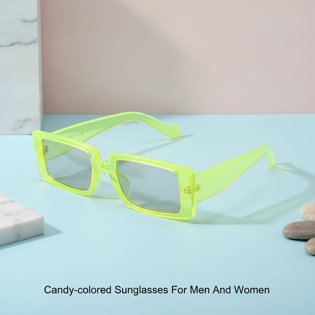 Rectangular Plastic Frame PC Lens Sunglasses Candy-colored Fashion For Men And Women, in Yellow
