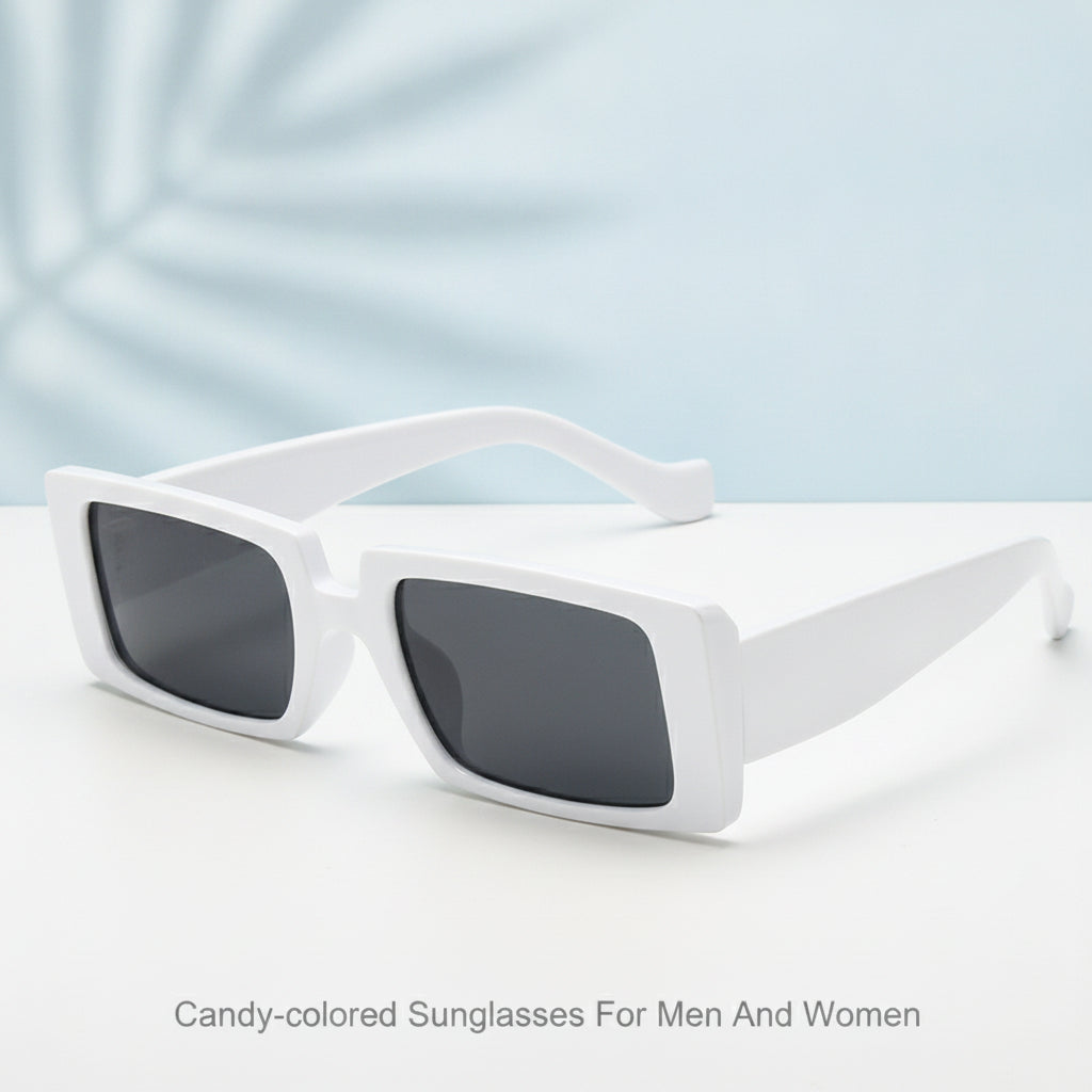 Rectangular Plastic Frame PC Lens Sunglasses Candy-colored Fashion For Men And Women, in White