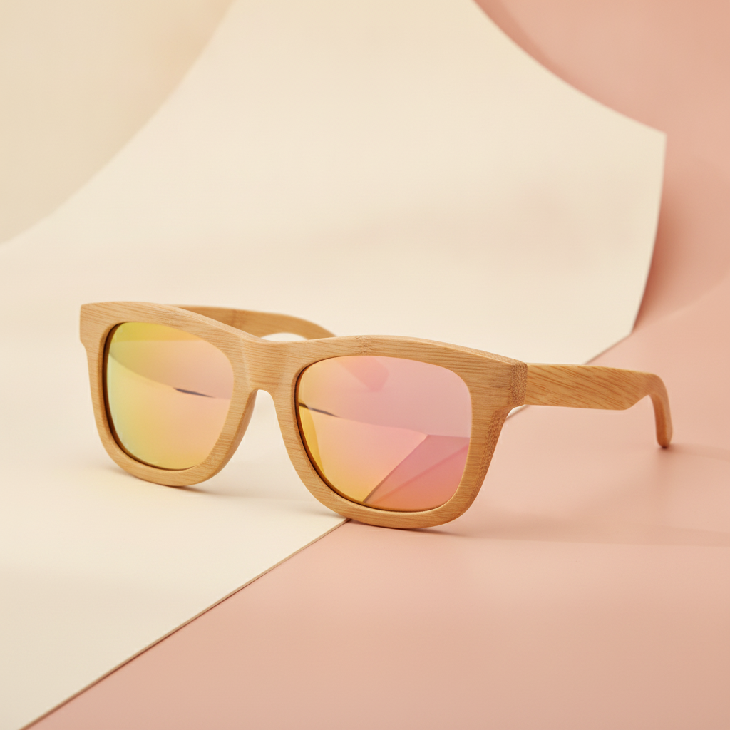 Retro Square Sunglasses UV400 Bamboo Brown Frame Mirrored Coated Multicolor Lenses