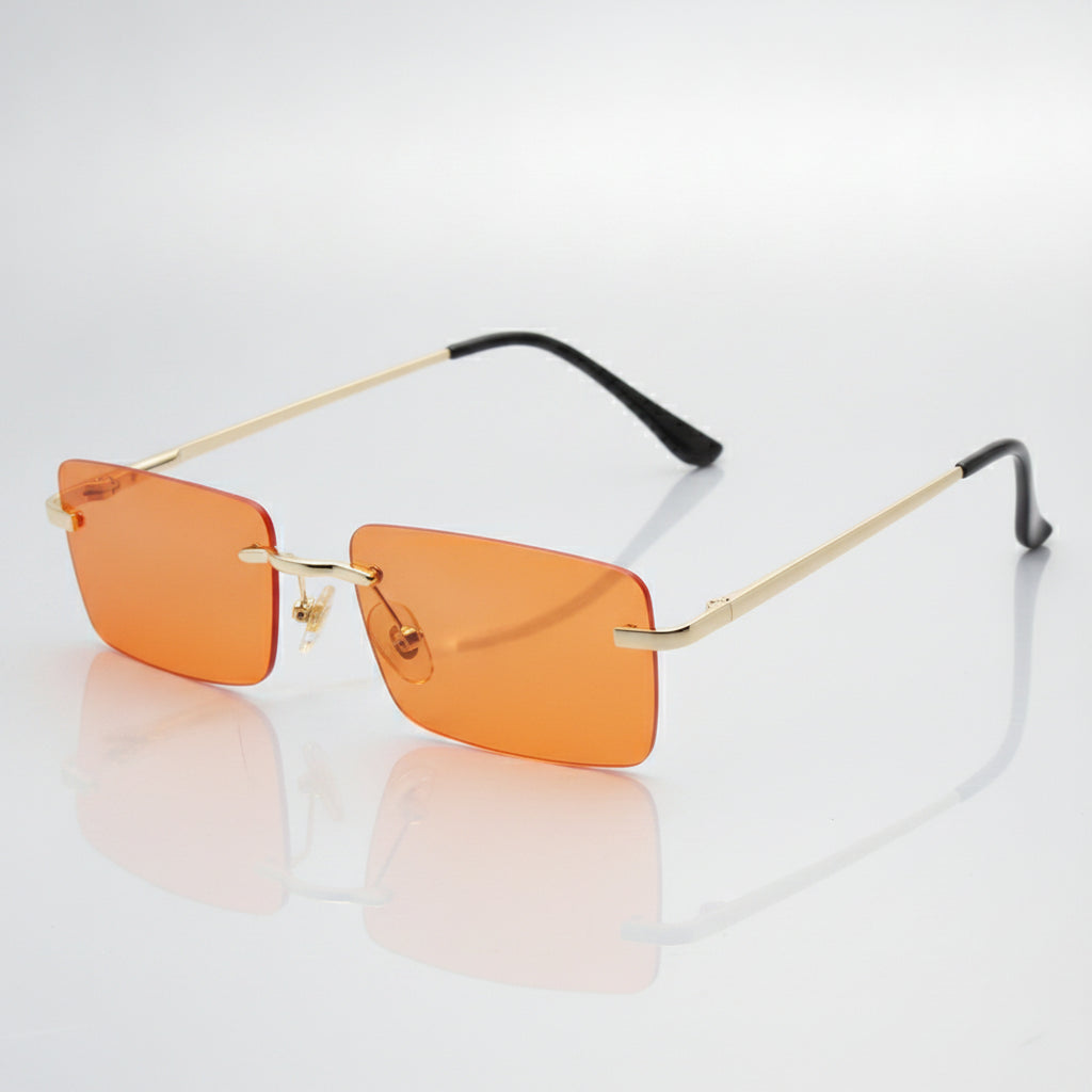Female Rectangular Rimless Sunglasses with Gold Metal Frame and Gradient PC Lenses for Big Face