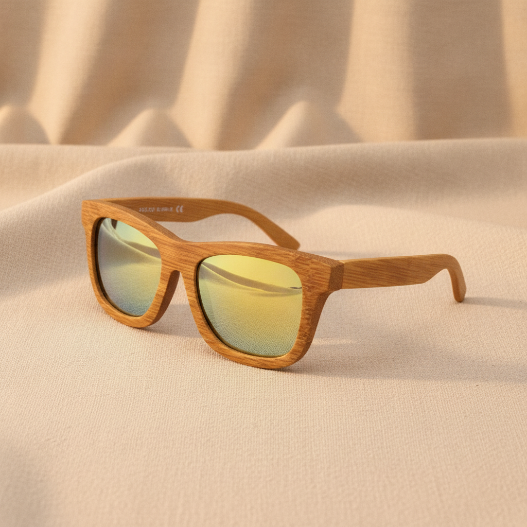Retro Square Sunglasses UV400 Bamboo Brown Frame Mirrored Coated Multicolor Lenses