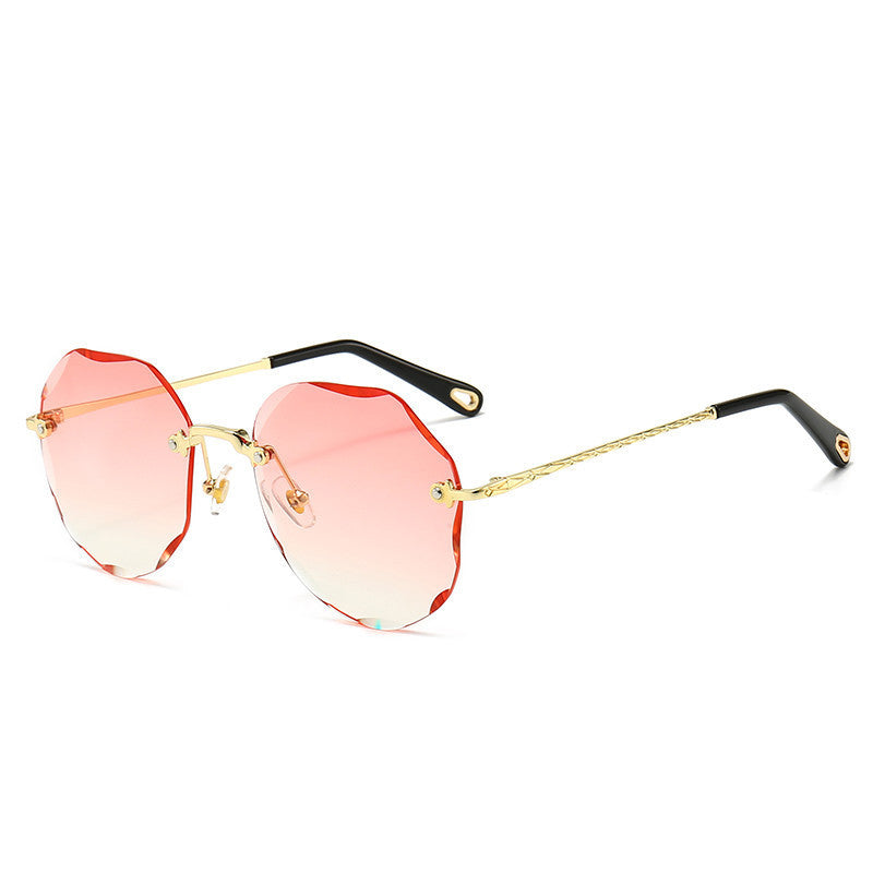 Women's Cat Eye Rimless Metal Sunglasses with Gradient PC UV Protection Lenses, in Gradient red