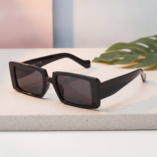 Black Rectangular Plastic Frame PC Lens Sunglasses Candy-colored Fashion For Men And Women