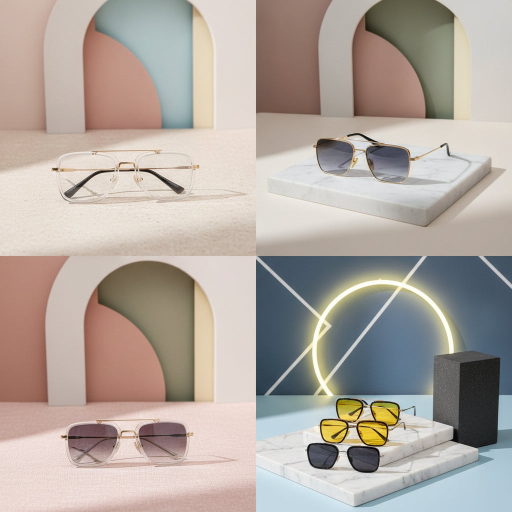 Retro Square Oversized Sunglasses for Men and Women with UV400 Protection PC Lenses Metal Frame, in Transparent